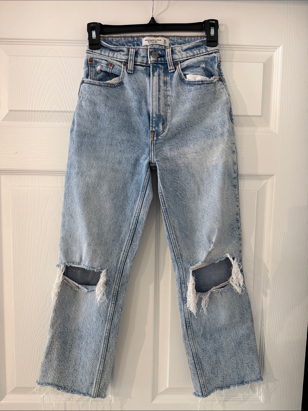Abercrombie & Fitch Light Blue Distressed Straight-Leg Jeans